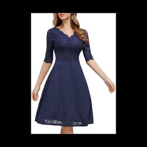 V Neck Lace Vintage Formal Cocktail Party Dress